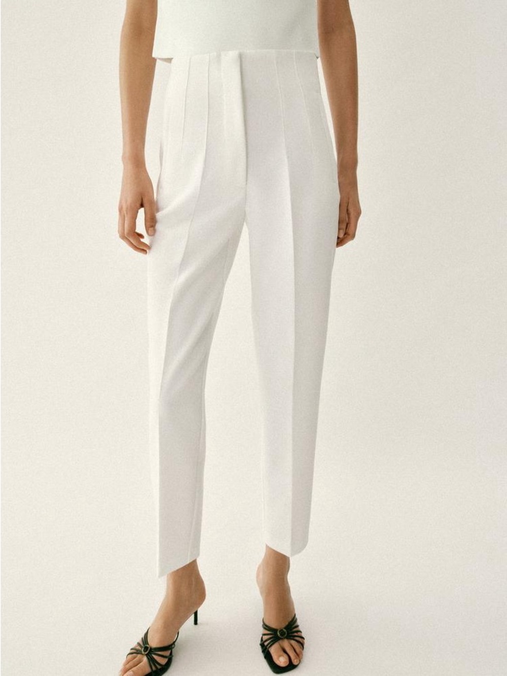 🟡5/$25 DEAL! Tailored White Pleated Women’s Hight Waist Slim Ankle Trousers